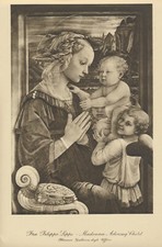 Stampa artistica antica originale 115+ anni F Lippi arte MADONNA ADORANTE BAMBINO Cristo