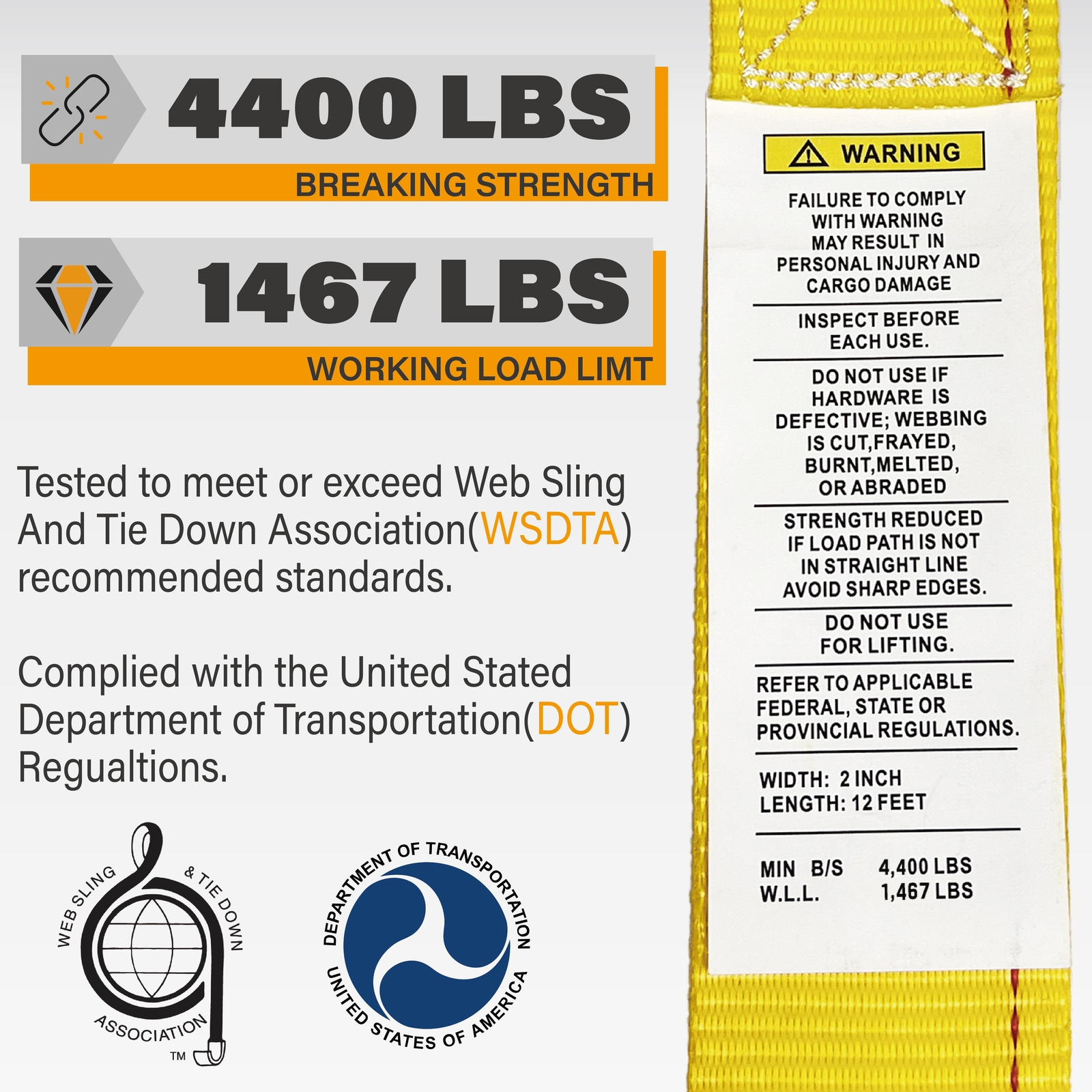 KODIAK 2 Pack 2"x20' E Track Ratchet Straps, Tie Down Straps, BS - 4400lbs