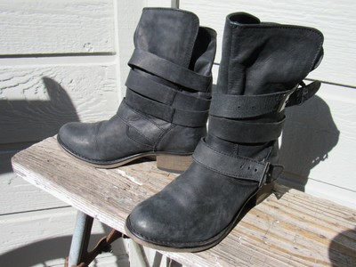 black leather tanker boots