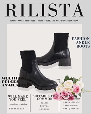 Rilista Womens Platform Lug Sole Chelsea Ankle Boots Slip On Chunky Block 