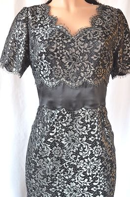 sachin and babi light blue dress Andre Laug Roma Neiman Marcus Lace Short Sleeves Size 12