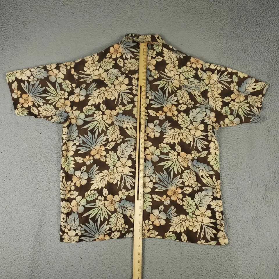 Camisa Birmania Bibas Para Hombre Grande Marrón Floral Seda Hawaiana Abotonada Manga Corta Foto 4 de 4