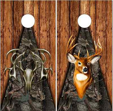Tribal Buck Skull Wood Camo LAMINATED Cornhole Wrap Bag Toss Skin Decal