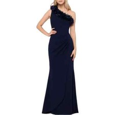 XSCAPE Floral-Applique One-Shoulder Sheath Dress Color Navy Blue Size 10