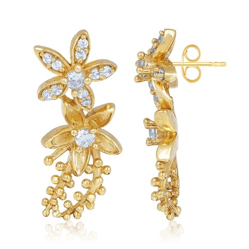 1Ct Round Lab Created Diamond Women's Drop Dangle Earring 14K Yellow Gold Plated - Picture 4 of 12