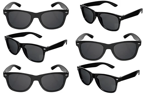 MENS WOMENS SUNGLASSES 6 Pack of GLASSES WAYFARE STYLE RETRO BLACK SUNGLASSES