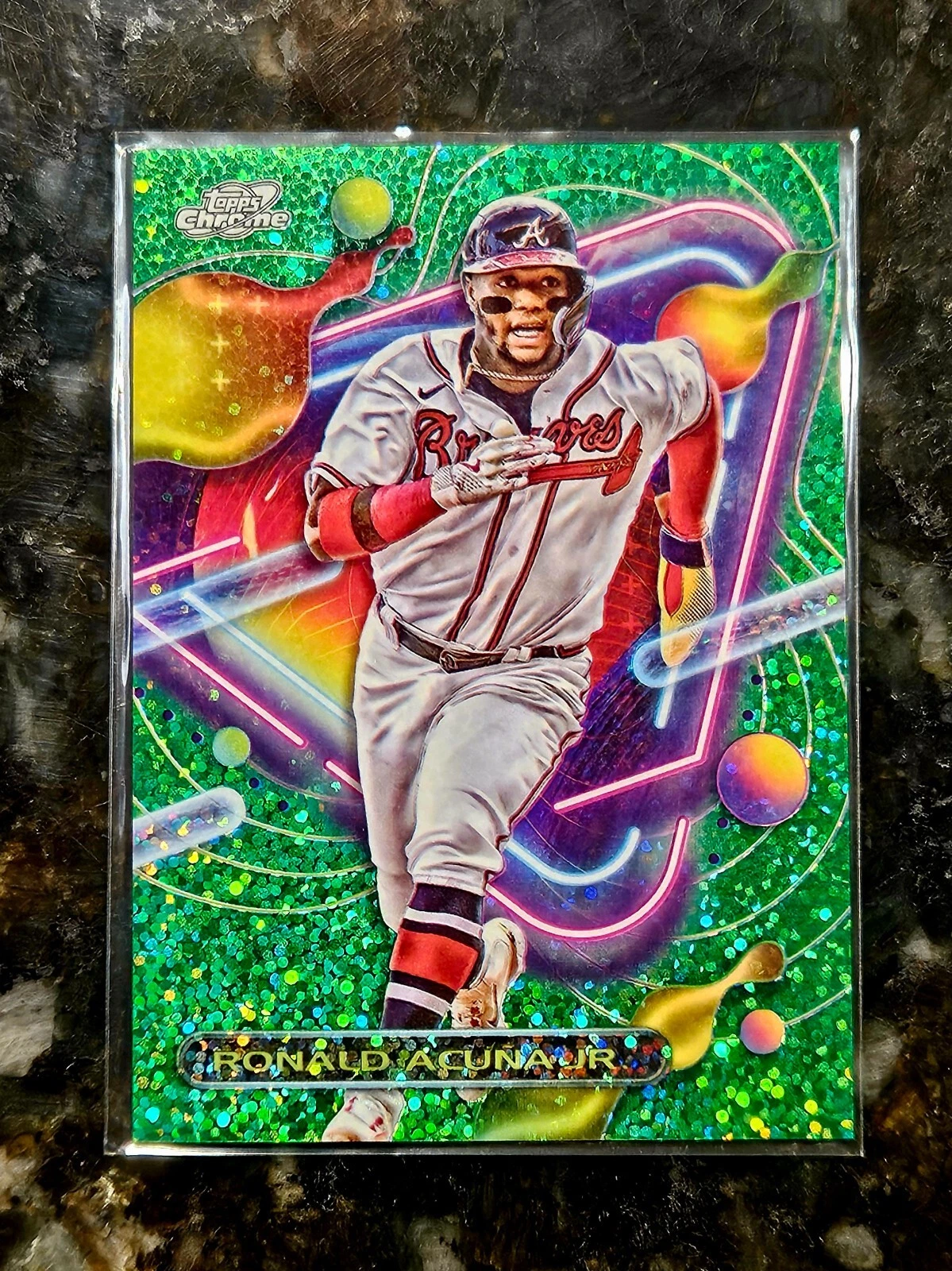 2023 Topps Chrome Cosmic Ronald Acuna Jr Green Space Dust /75 SP Braves