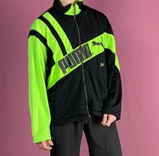 80s Puma Vintage Men's Track Jacket Size M Black  Acid Green Sport Track Jacket