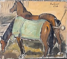 Ceccherini Giorgio ( Padova 1908 - Milano 1980) . Cavalli 1946. Olio su tavola