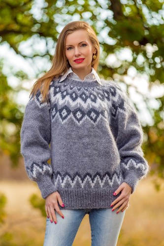 Grey mohair sweater Icelandic crewneck 