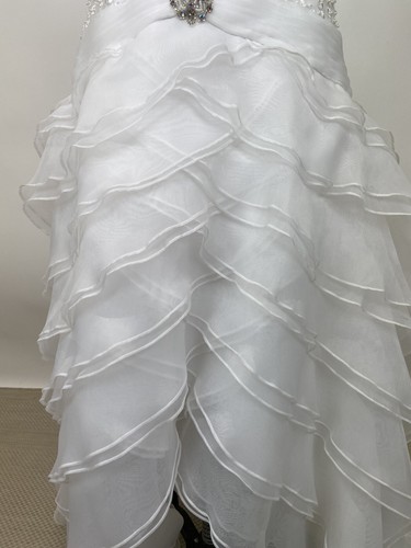 2000s Wedding Dress Y2K Alyce Designs Tiered Ruffle Embroidered Chiffon Halter - Picture 14 of 19