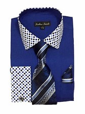 Men's Fashion Solid French cuff Dress Shirt W/ Matched Tie HankyRoyal Blue FL630
