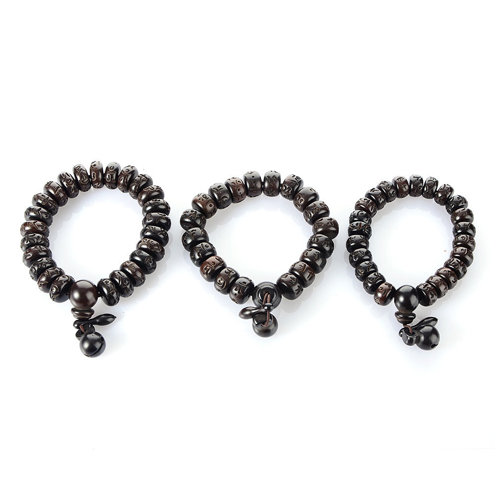 Bracciale Uomo Tibetano Mala Elastico In Legno Intarsiato A Mano - Ispirazione Buddista