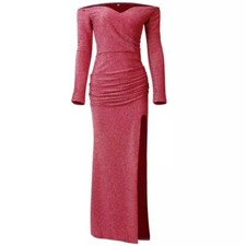 Red Off Shoulder Thigh High Split Dress Evening Dresses Party Dress