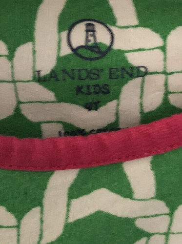 Lands’ End Kids Girls Sz 4 Sleeveless Tank Dress Green And White W/ Magenta Trim - Picture 3 of 4