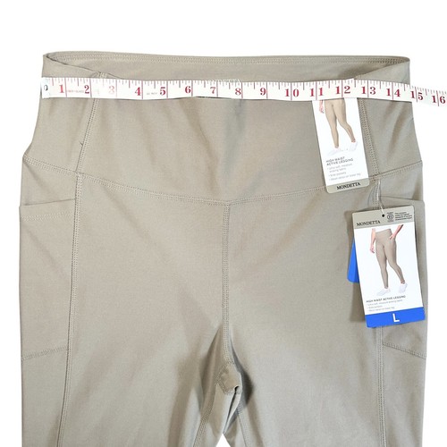 MONDETTA 7/8 Leggings High Waist Size LARGE Tan Active Yoga Side Pockets Mesh - Picture 8 of 12