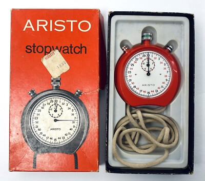 Aristo Apollo 414 Stop Watch Red Stopwatch w Box Cord TESTED Working Switzerland