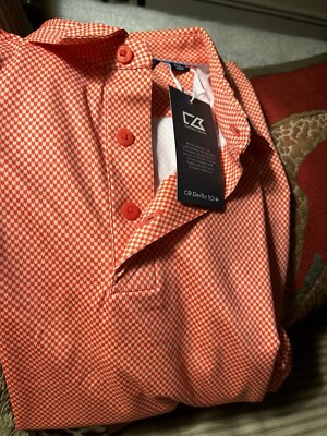 NWT Men Cutter & Buck Forge Pencil CB DryTec Short-Sleeve Polo Size S/P Orange