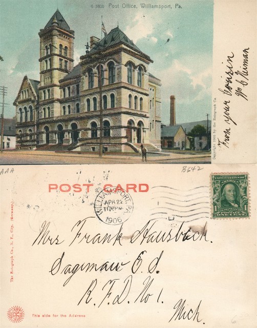 WILLIAMSPORT PA POST OFFICE 1906 UNDIVIDED ANTIQUE POSTCARD eBay