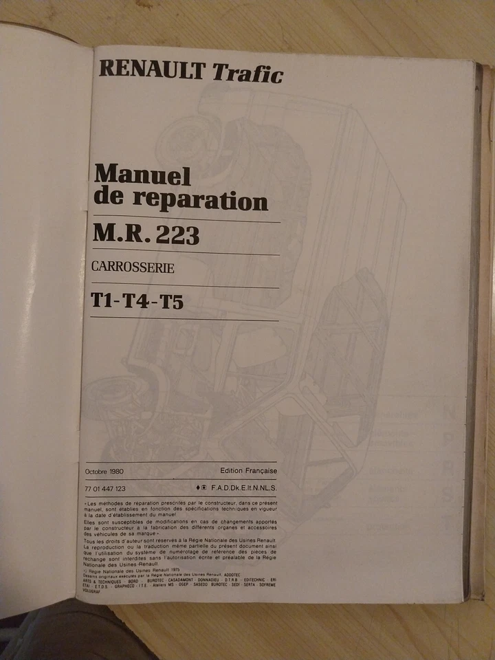 Manuel Reparation Carrosserie MR 223 Renault Trafic 1.4 Ess 2.1 Diesel T1 T4 T5 - Photo 3/4