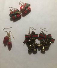 3 Sets Of Handmade Christmas Earrings Bulbs Bells  Presents