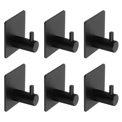 6 Pack Towel Hooks for Bathroom, Wall Hooks Self-Adhesive Square (Black)