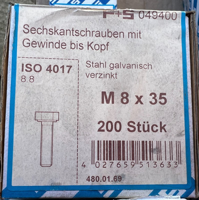 F+S Gewindeschrauben M8x35mm 200St.  galv. verzinkt sechskant  / ContPal9
