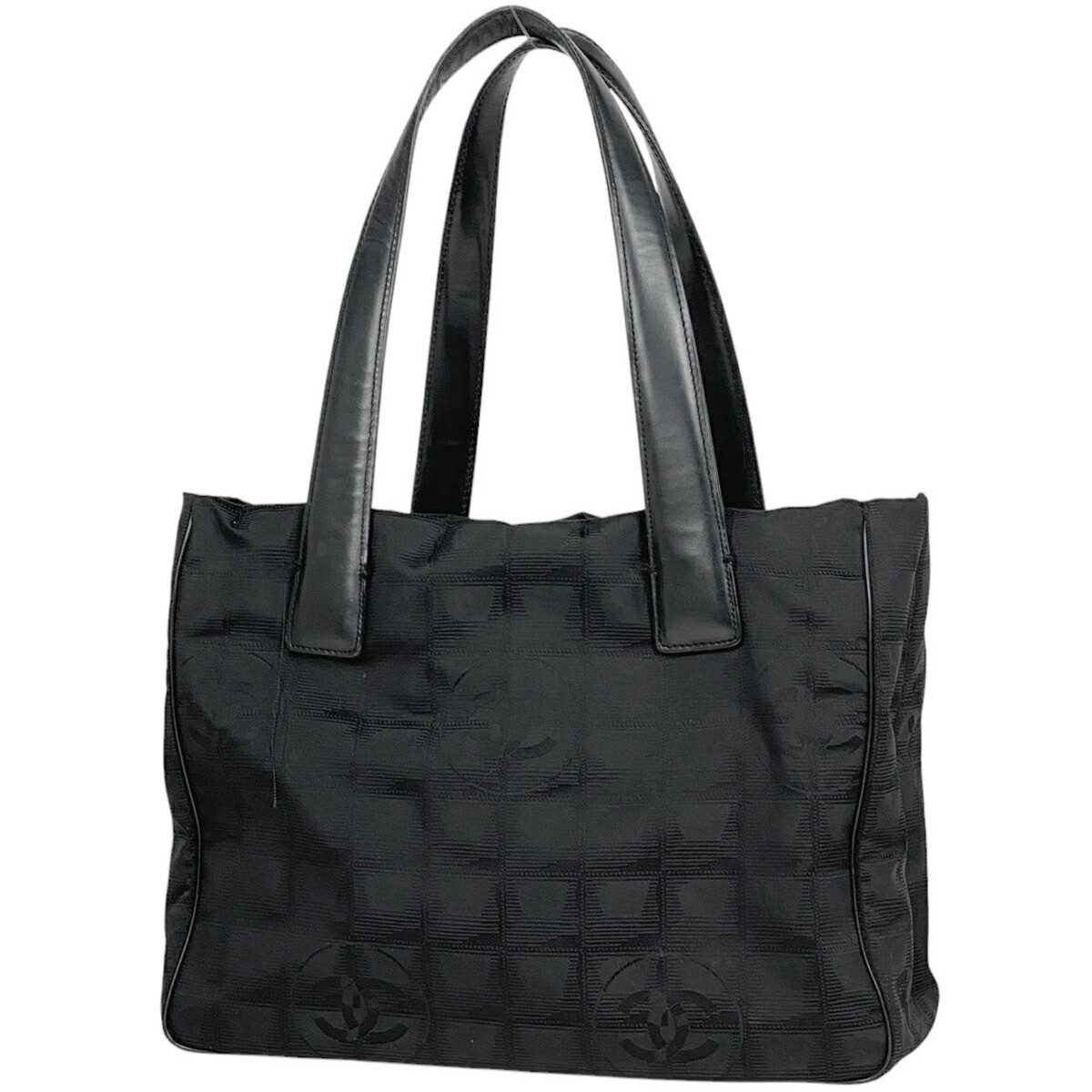 Chanel Travel Line Tote PM Nylon Jacquard Black Women's Pre-Owned Handbag