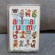 ANIMAL RUMMY playing Card game Whitman Publishing Vintage 1960 .Org Case 4493:29