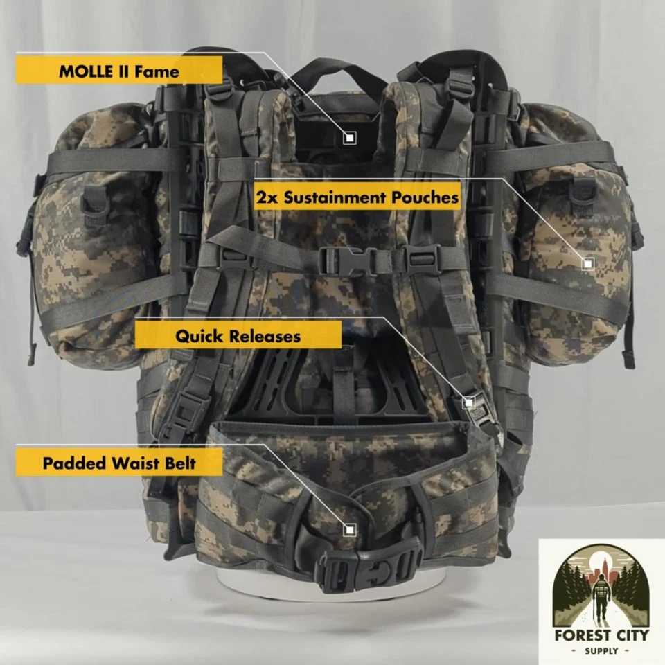 US MILITARY MOLLE II Large Rucksack Field Pack Complete Frame Pouches Straps ACU - Image 2 of 4