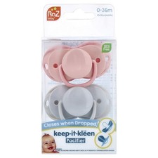 Keep-It-Kleen Pacifier, 0-36m, Pink Gray, 2 Pacifiers