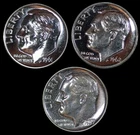 x3 1957-1962 Proof 90% Silver Roosevelt Dimes 10C - 0.30 FV 90% Silver - SKU#686