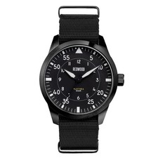 Redwood Pilot Type B Solare Acciaio PVD Nero Tessuto Militare Orologio Uomo