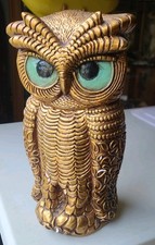 VTG Gold BIG Eye OWL Chalkware Figurine MCM 13" Progressive Art PRODUCT 1967