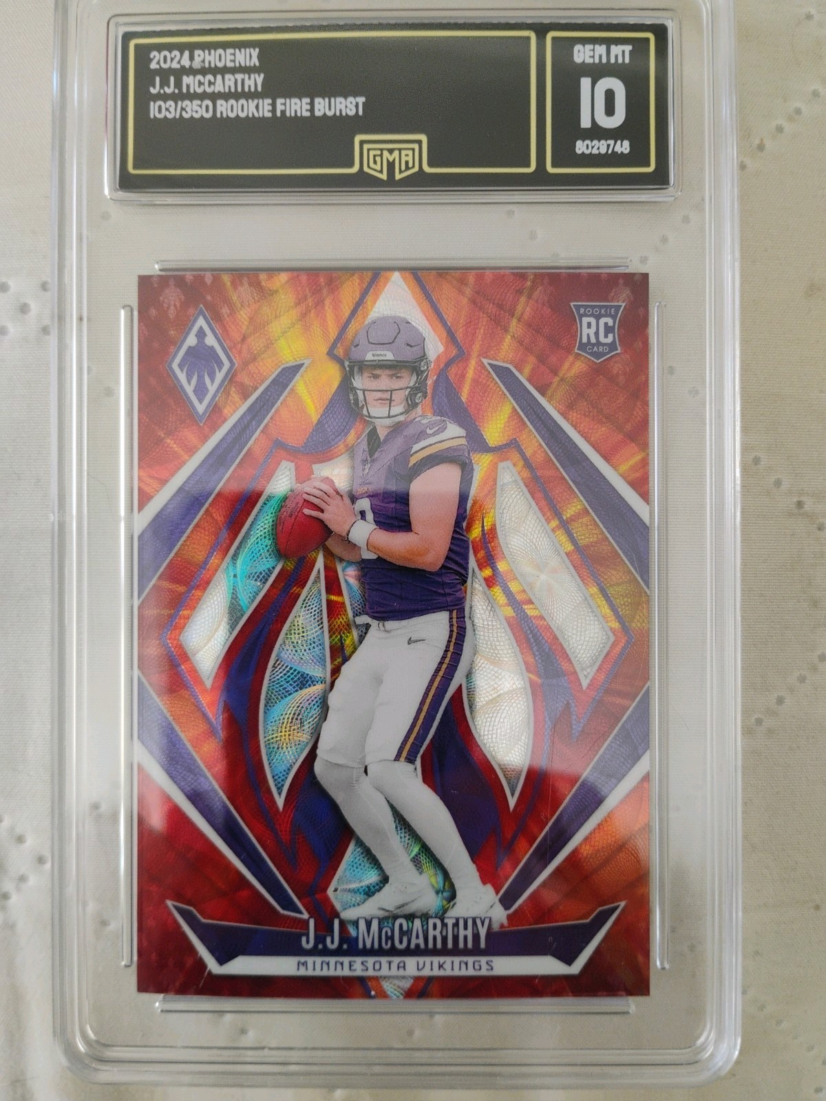 2024 Panini Phoenix - Rookies J.J. McCarthy #185 Fire Burst /350 (RC)