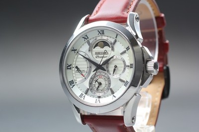 [Exc+5] SEIKO Premier 5D88-0AA0 Moon phase 43mm Kinetic Men's Watch From JAPAN