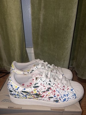 adidas Superstar Paint Splatter Sneakers White Multicolor Leather Lace Up Casual