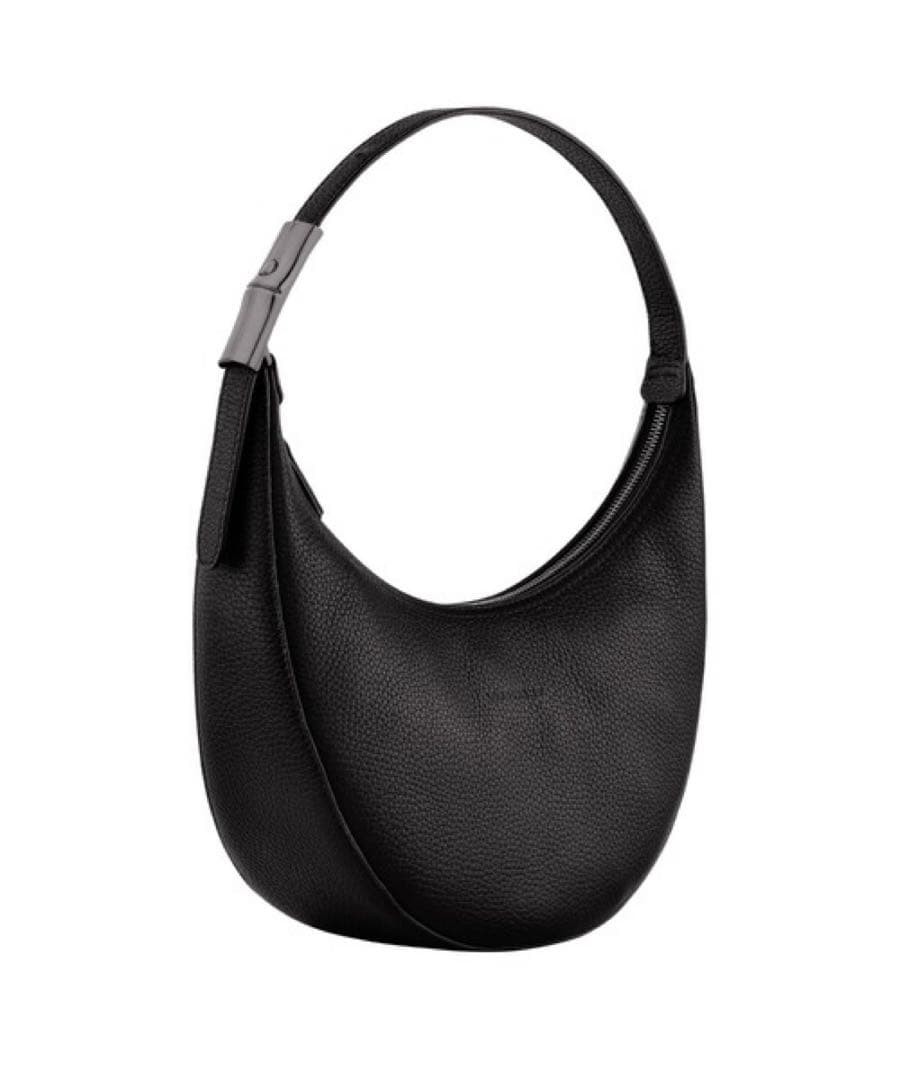 Longchamp Le Rozo Essential Hobo Bag M Pebbled Leather Black Toggle Closure Auth image 2