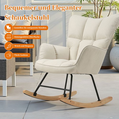 Schaukelsessel Schaukelstuhl Relaxsessel Armlehne Gepolsterter Sessel Holzkufen - Bild 1 von 7