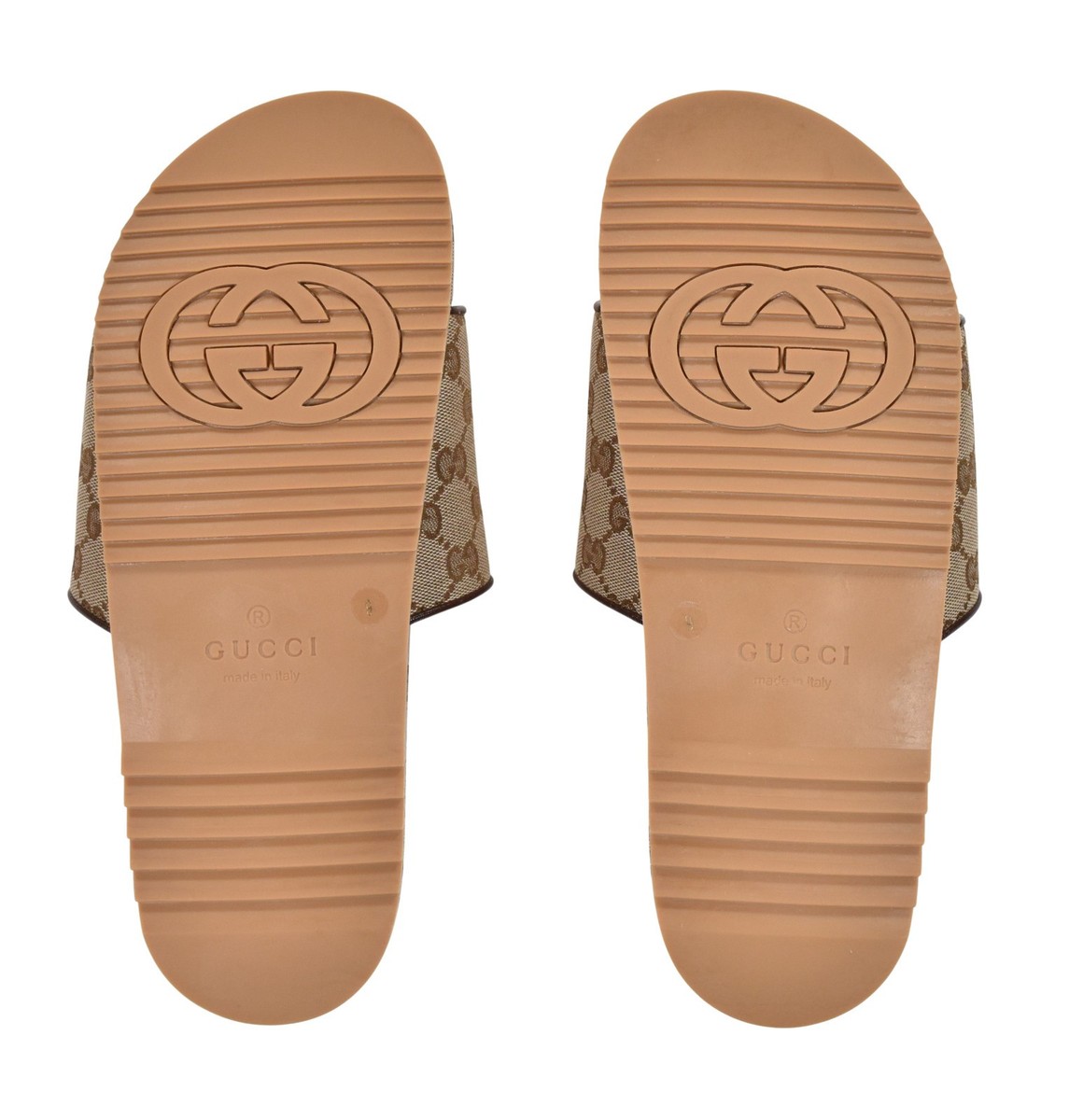 Authentic Men's Gucci Beige GG Supreme Logo Canvas Slides Sandals