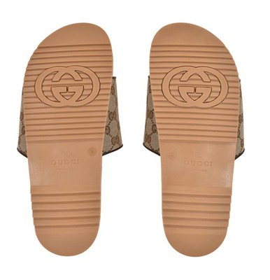 Authentic Men's Gucci Beige GG Supreme Logo Canvas Slides Sandals