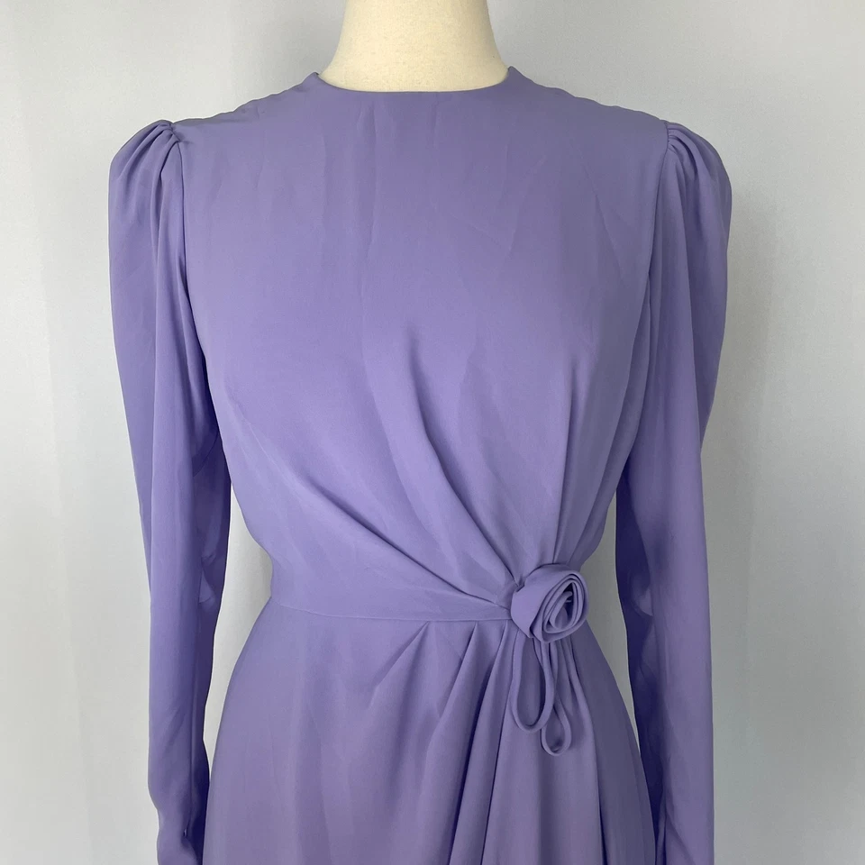 Vestido de Cóctel Vintage Talla 12 Púrpura Sólido Mangas Abullonadas Formal Fiesta Midi Años 80 Foto 3 de 4