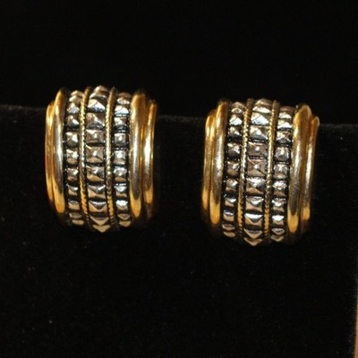 Vtg Gold-Tone & Silver-Tone Clip-On Earrings Textured Ribbed Design Approx 1''