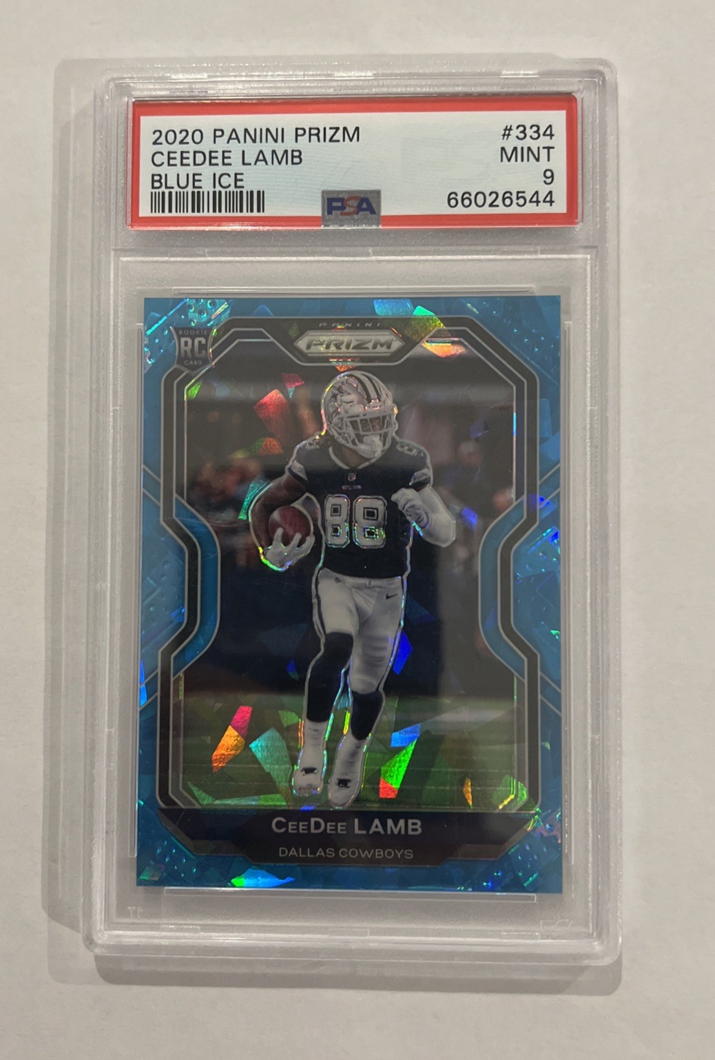 2020 PANINI PRIZM BLUE ICE #334 CEEDEE LAMB ROOKIE RC 98/99 PSA 9