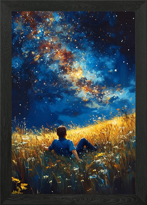 Man Gazing at the Starry Sky Framed Wall Art Poster Canvas Print Picture