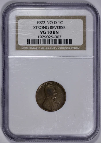 1922 No D Lincoln 1c NGC VG 10 BN Strong Reverse Brown