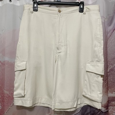 Paradise Collection Men s Size 36 Off White Cargo Shorts 100% Silk Casual Beach