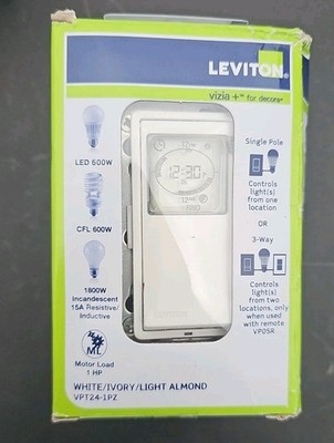 Leviton VPT24-1PZ Decora Programmable Astronomical Timer Switch Lights & Motors