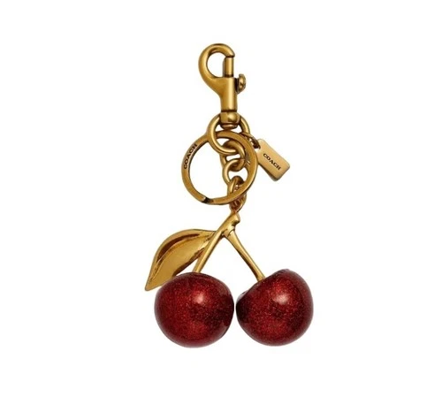 NEW Coach Red Cherry Apple Bag Charm Keychain Resin Metal Brass Purse Decoration