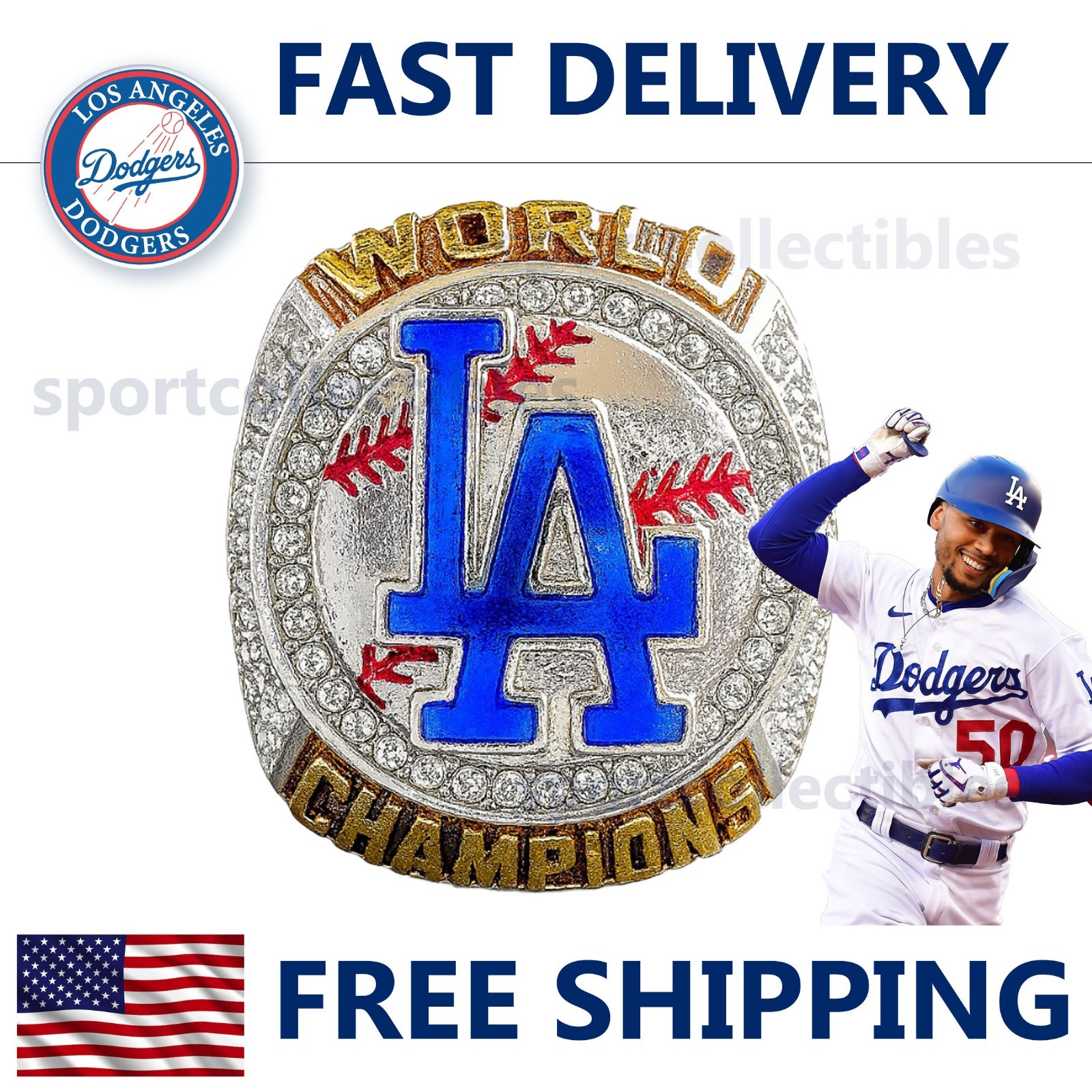 2024 LA Dodgers World Series Ring - BETTS #50 MVP - Fan Gift - MLB Replica Ring